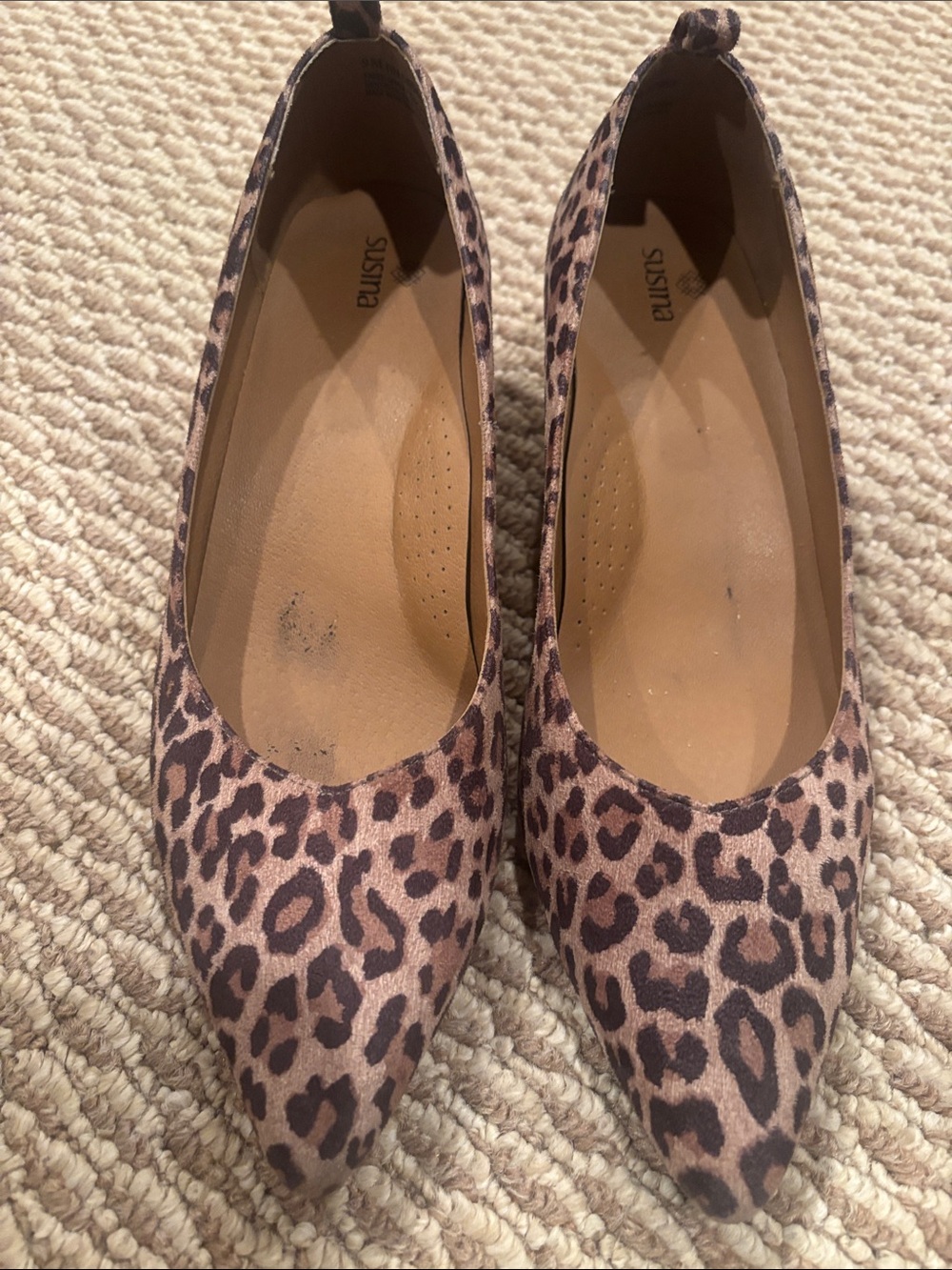 Susina Leopard-Print Pointed Toe Pumps in Leopard Brown/Tan Suede